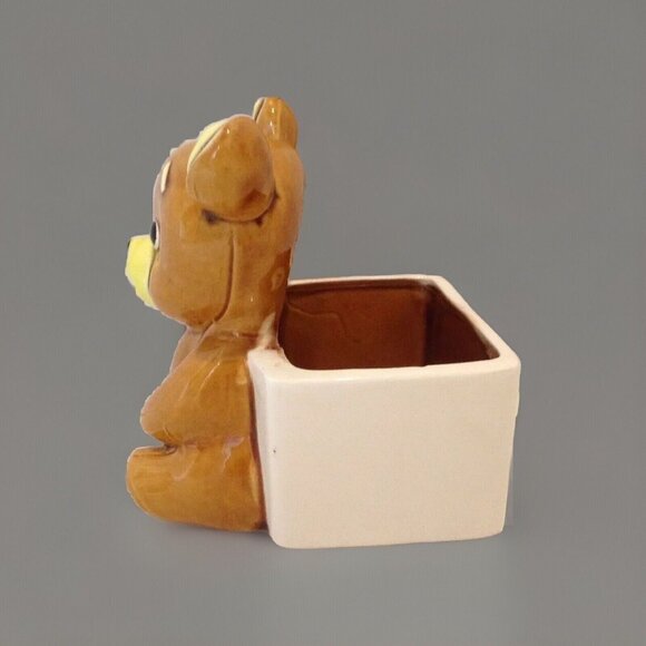 Vintage Lefton H5766 Teddy Bear Planter Japan Big Eye Brown Glazed Ceramic 6" - Picture 9 of 11
